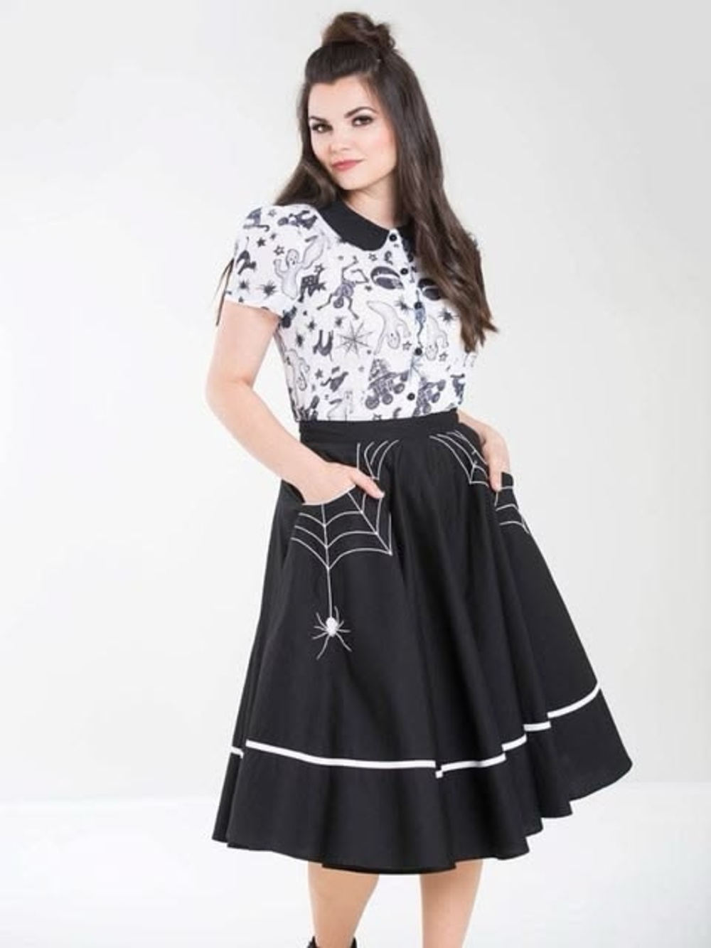 Hell Bunny Miss Muffet Spider Spiderweb Halloween 50’s Skirt - Picture 3 of 11